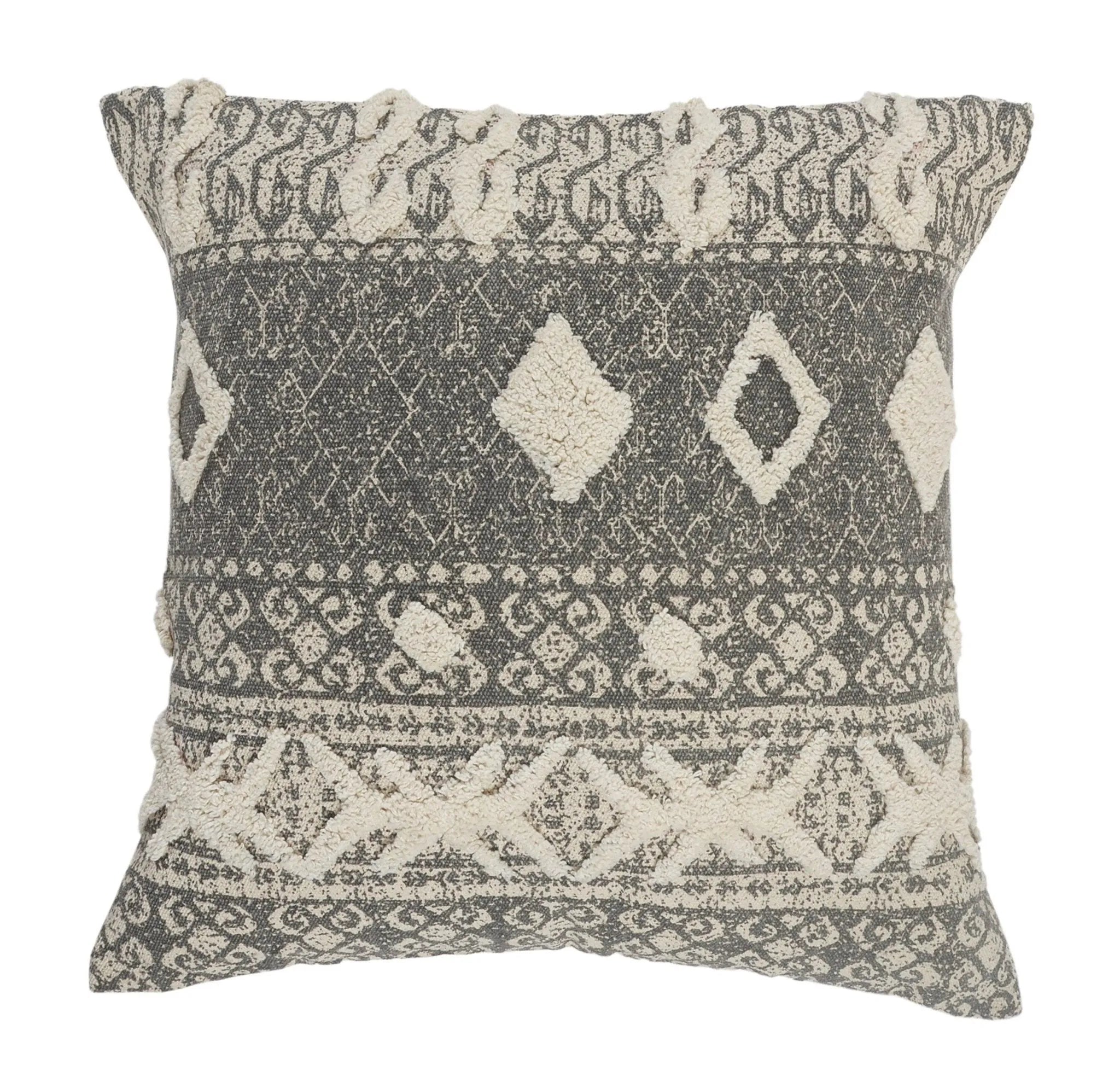 Modern Rustic Tufted Lr07571 Gray/White Pillow - Baconco