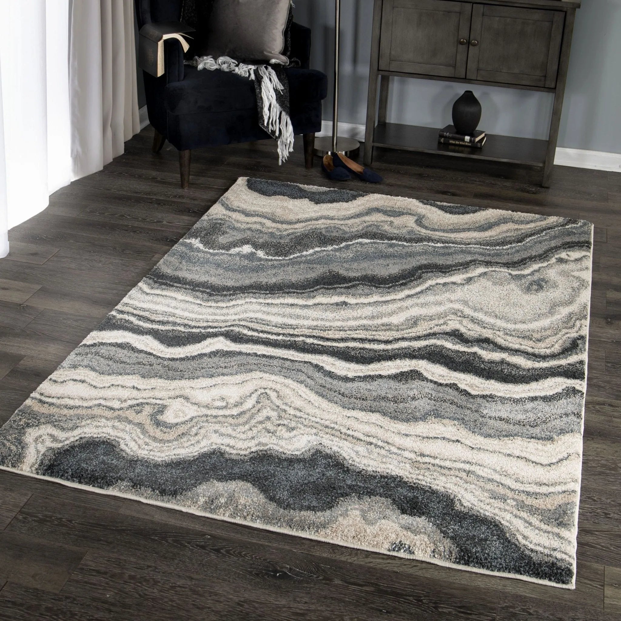 Mystical 7010 Cascade Taupe Inkwell Rug - Baconco