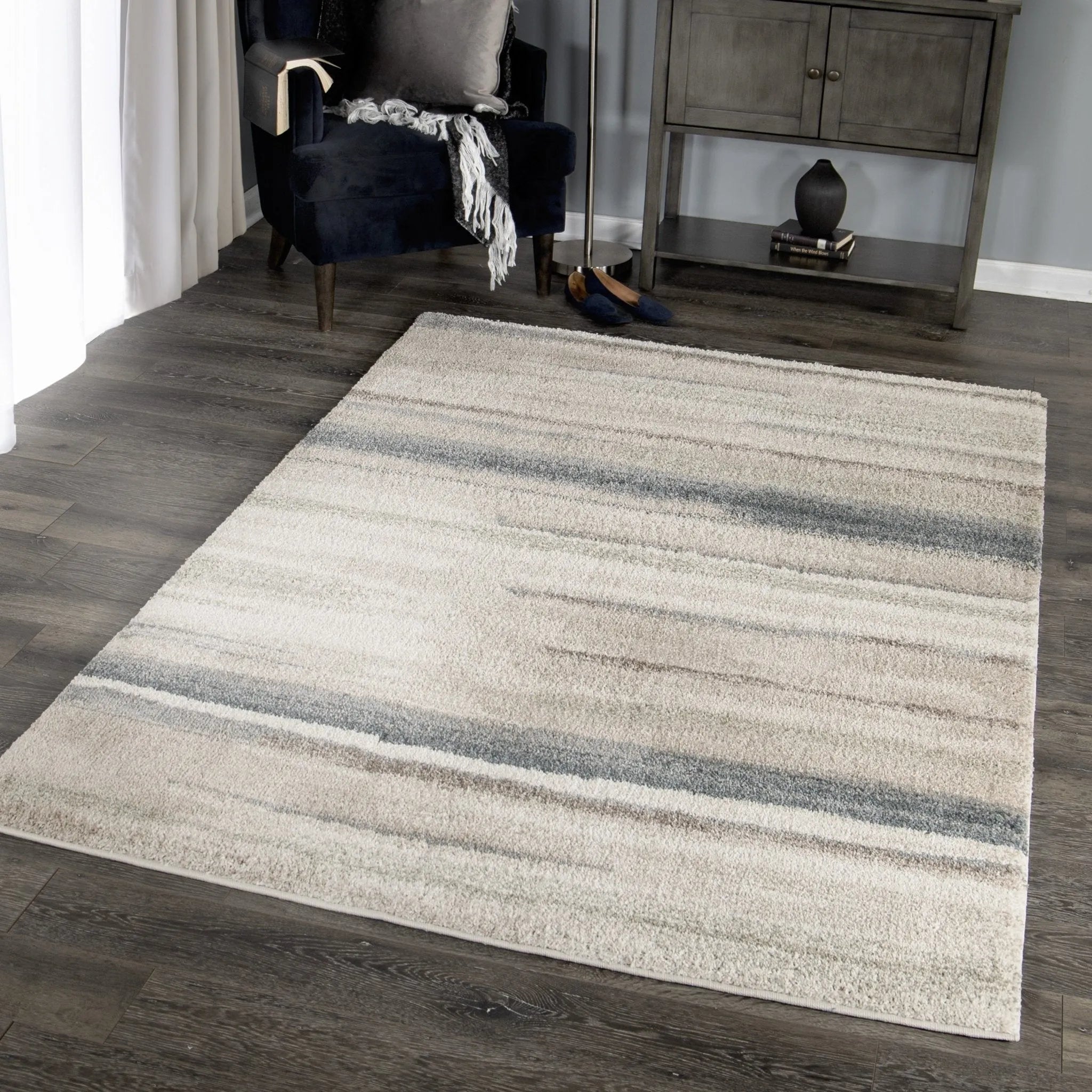 Mystical 7017 Modern Motion Muted Blue Rug - Baconco