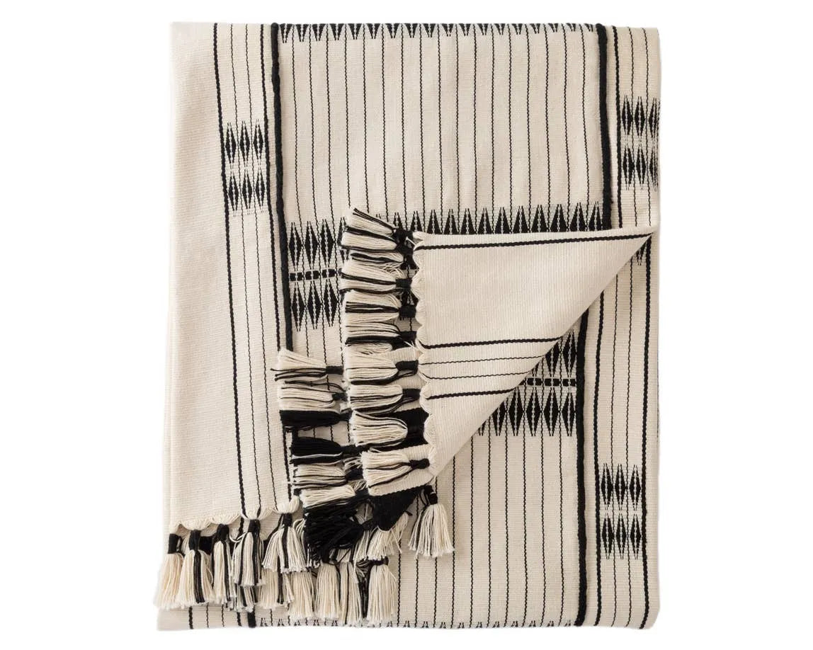 Nagaland Throw NGD04 Cream/Black Throw Blanket - Baconco