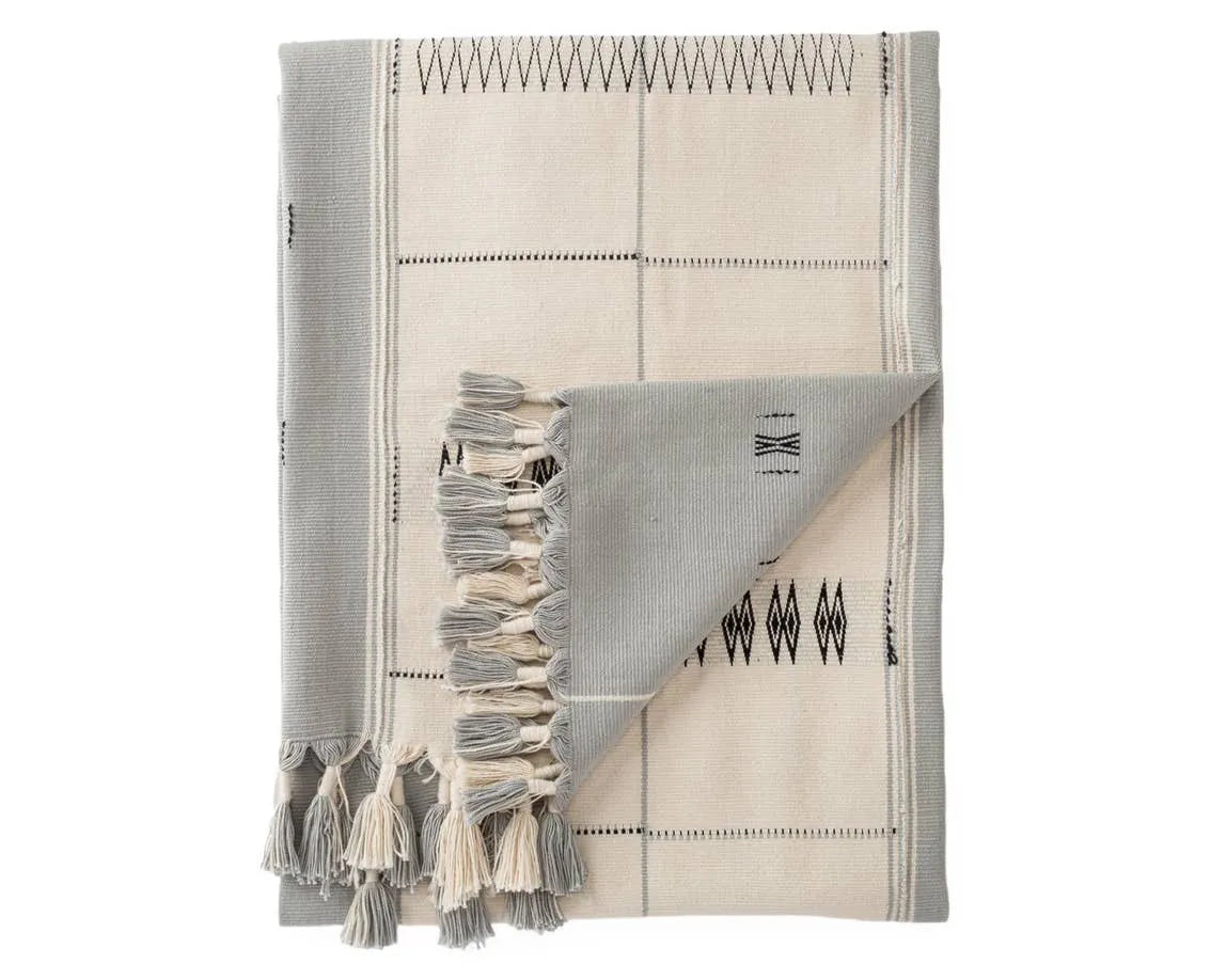 Nagaland Throw NGD05 Cream/Grey Throw Blanket - Baconco