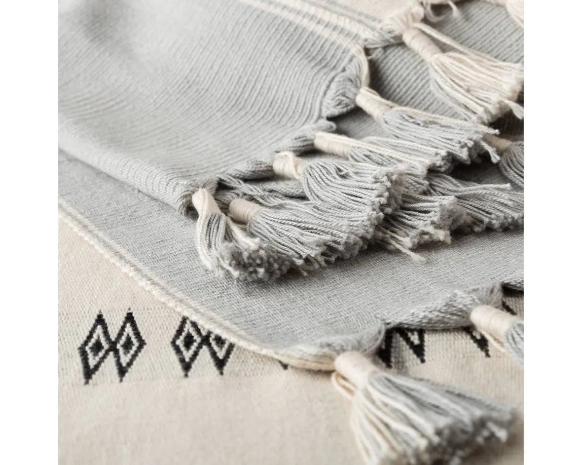 Nagaland Throw NGD05 Cream/Grey Throw Blanket - Baconco