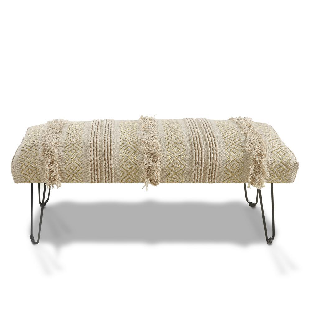 Natural and Gold Tufted Geometric LR99013 Indoor Bench - Baconco