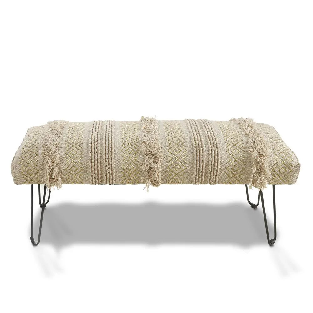 Natural and Gold Tufted Geometric LR99013 Indoor Bench - Baconco