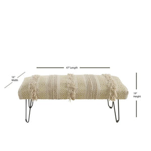 Natural and Gold Tufted Geometric LR99013 Indoor Bench - Baconco