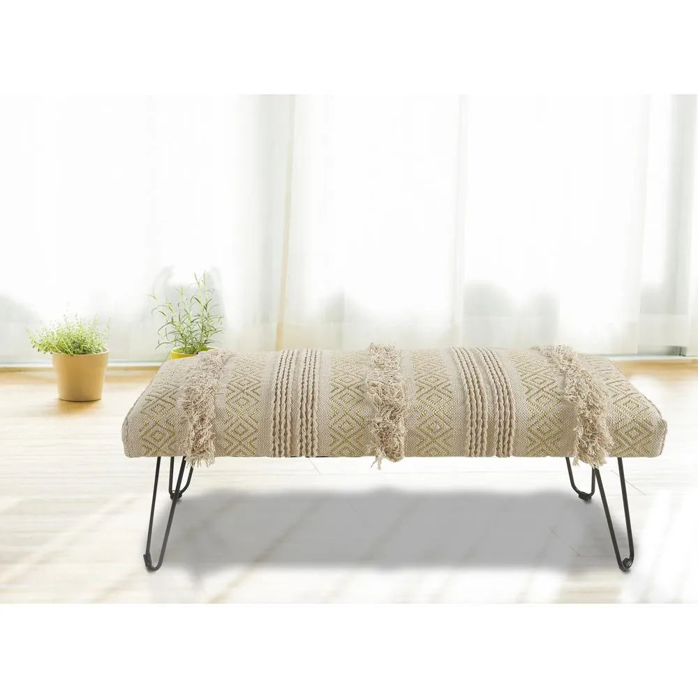 Natural and Gold Tufted Geometric LR99013 Indoor Bench - Baconco