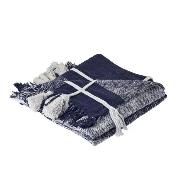 Navy and White Braided Plaid LR80167 Throw Blanket - Baconco