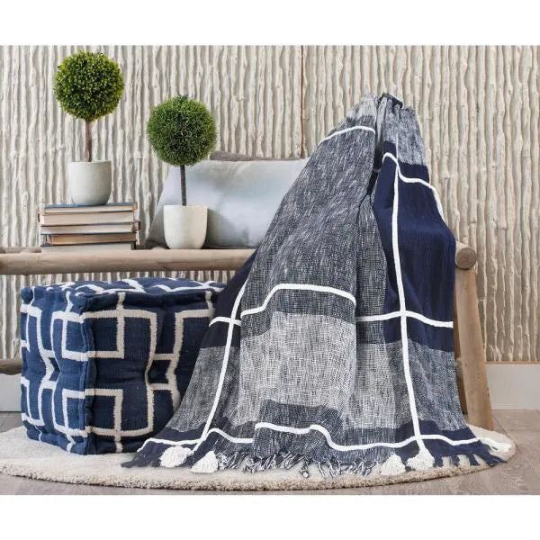 Navy and White Braided Plaid LR80167 Throw Blanket - Baconco