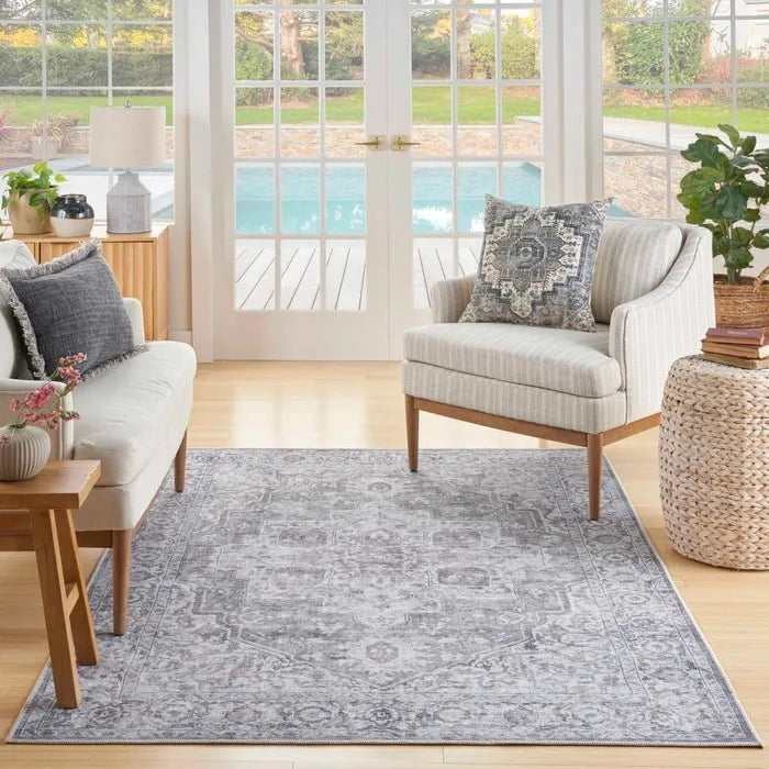 Nicole Curtis Machine Washable Series 1 SR101 Ivory/Grey Rug - Baconco