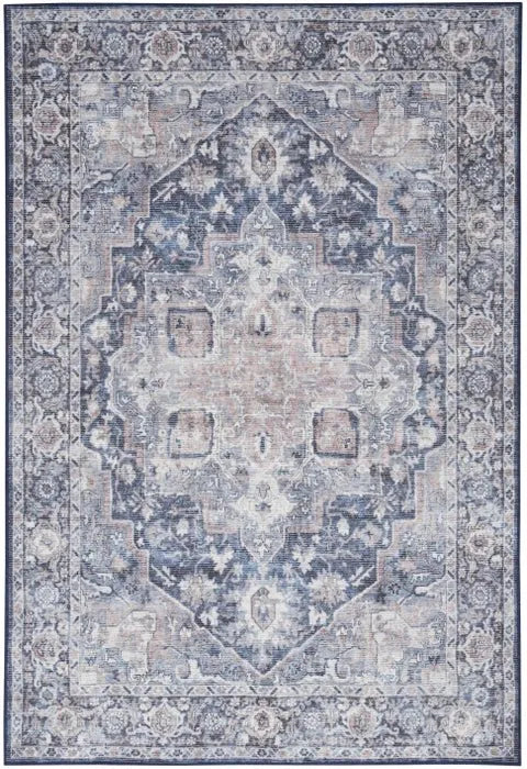 Nicole Curtis Machine Washable Series 1 SR101 Ivory/Navy Rug - Baconco