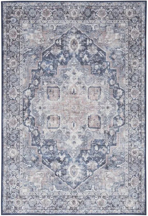 Nicole Curtis Machine Washable Series 1 SR101 Ivory/Navy Rug - Baconco