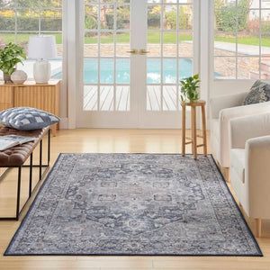 Nicole Curtis Machine Washable Series 1 SR101 Ivory/Navy Rug - Baconco