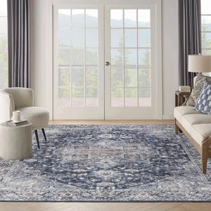 Nicole Curtis Machine Washable Series 1 SR101 Ivory/Navy Rug - Baconco