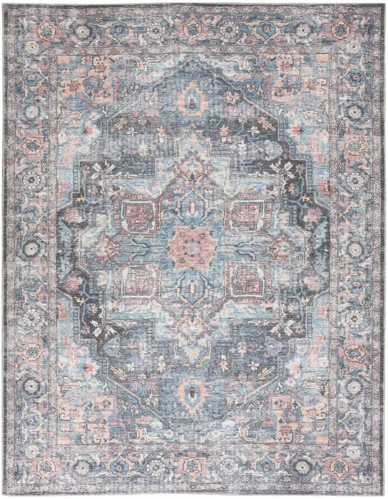 Nicole Curtis Machine Washable Series 1 SR101 Light Blue/Multi Rug - Baconco