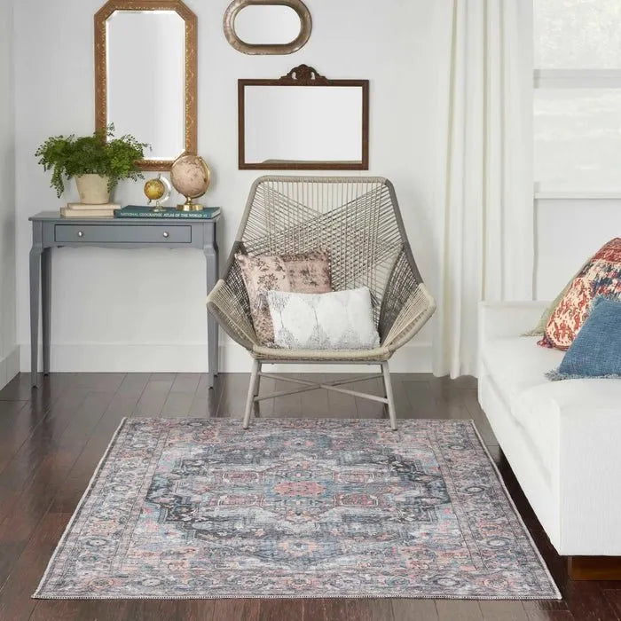 Nicole Curtis Machine Washable Series 1 SR101 Light Blue/Multi Rug - Baconco