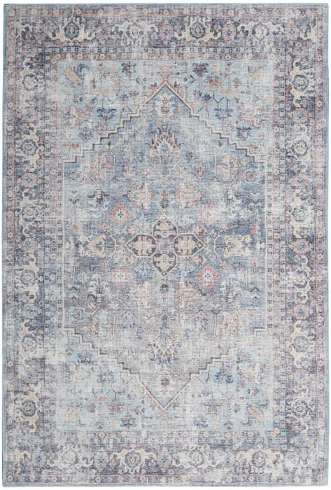 Nicole Curtis Machine Washable Series 1 SR104 Light Grey/Blue Rug - Baconco