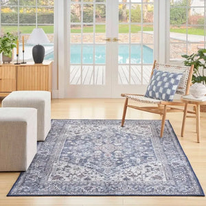 Nicole Curtis Machine Washable Series 1 SR104 Navy/Ivory Rug - Baconco