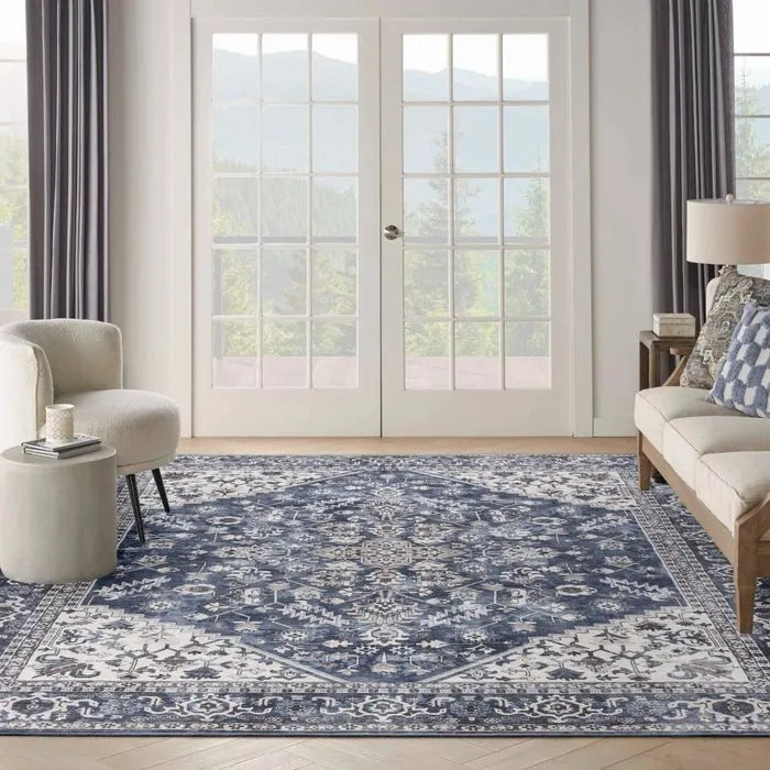 Nicole Curtis Machine Washable Series 1 SR104 Navy/Ivory Rug - Baconco