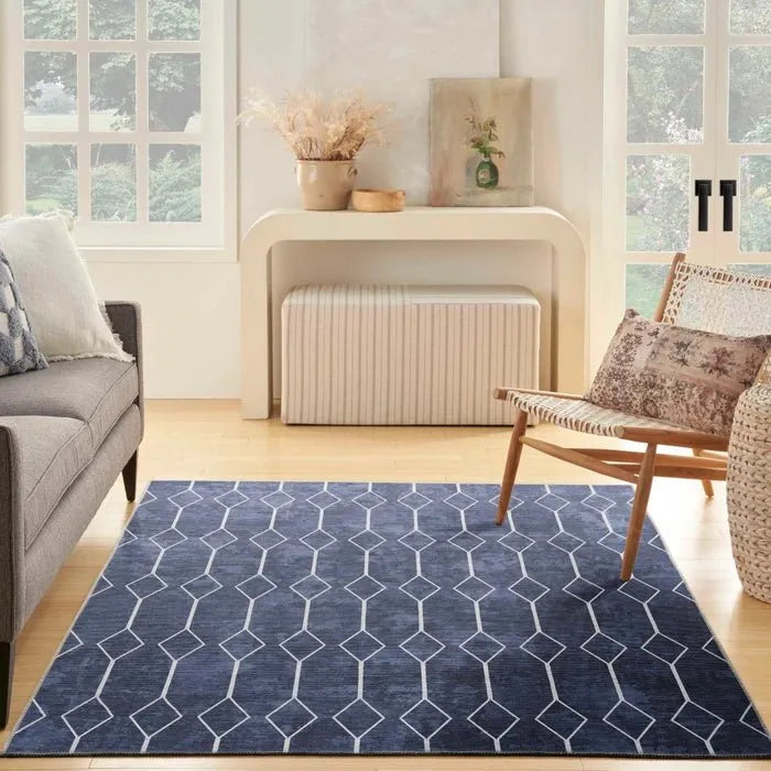 Nicole Curtis Machine Washable Series 1 SR107 Navy Rug - Baconco