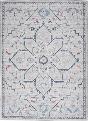 Nicole Curtis Machine Washable Series 1 SR110 Ivory/Blue Rug - Baconco