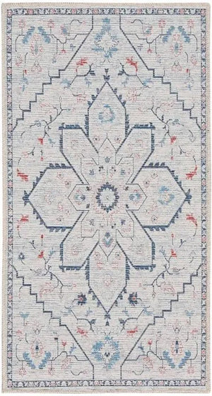 Nicole Curtis Machine Washable Series 1 SR110 Ivory/Blue Rug - Baconco