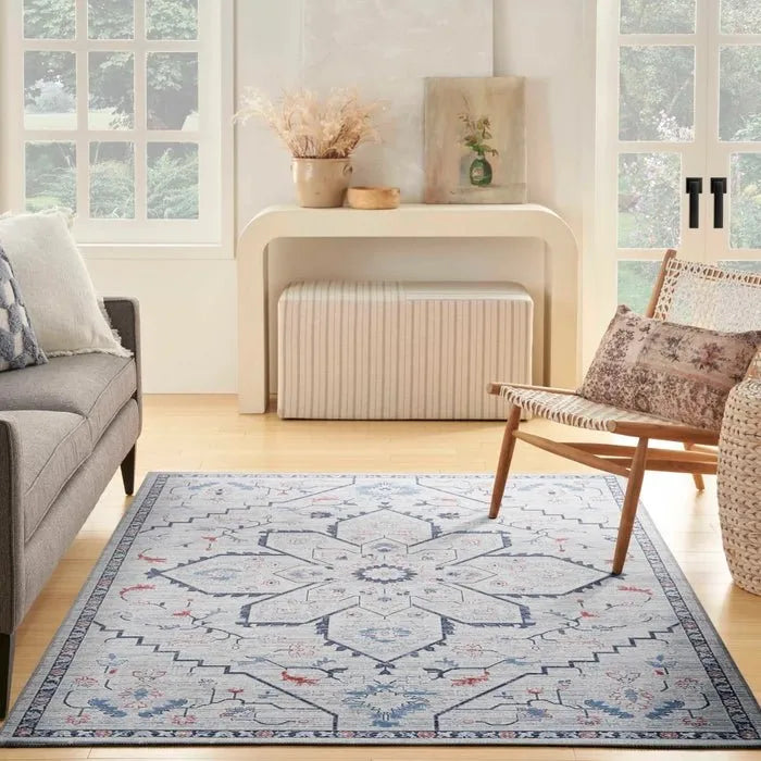 Nicole Curtis Machine Washable Series 1 SR110 Ivory/Blue Rug - Baconco