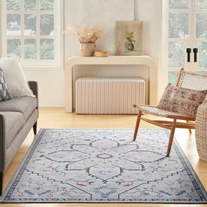 Nicole Curtis Machine Washable Series 1 SR110 Ivory/Blue Rug - Baconco