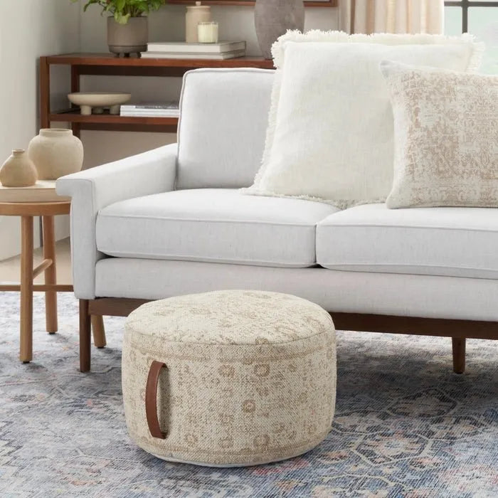 Nicole Curtis Pillow VJ019 Ivory/Beige Pouf - Baconco