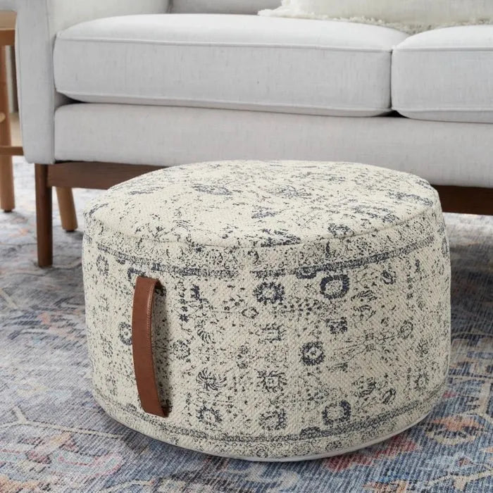 Nicole Curtis Pillow VJ019 Ivory/Grey Pouf - Baconco