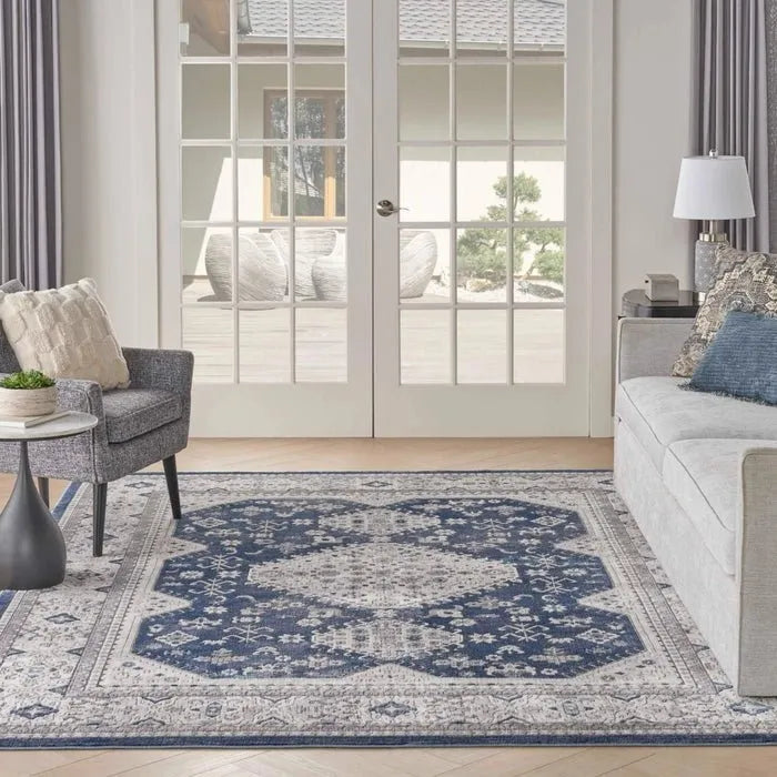 Nicole Curtis Series 4 SR403 Grey/Navy Rug - Baconco