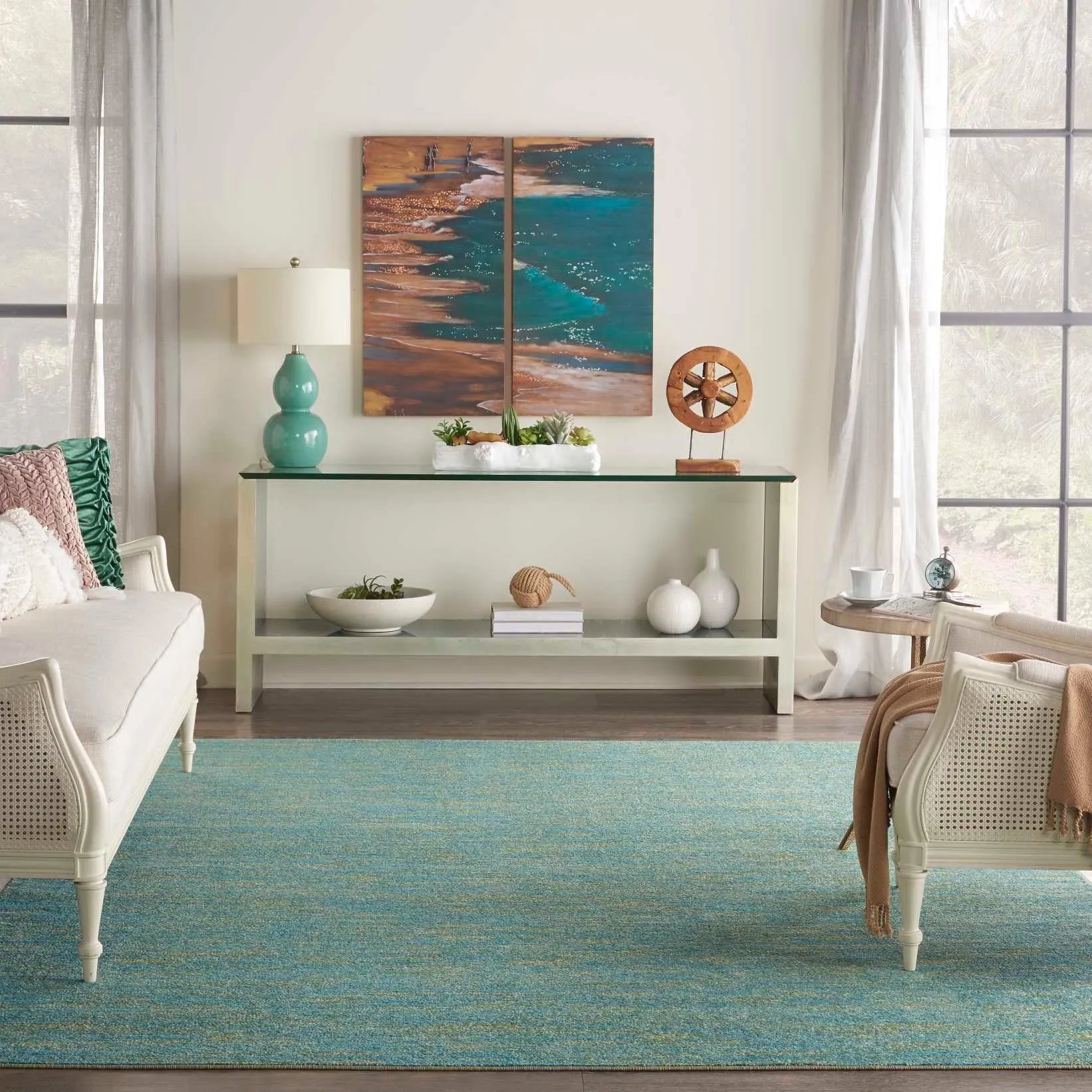 Nourison Essentials Nre01 Blue Green Rug - Baconco