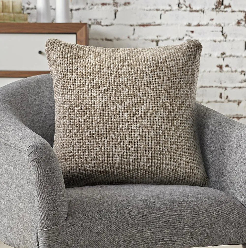 Oatmeal and Ivory Linen Woven LR07516 Throw Pillow - Baconco