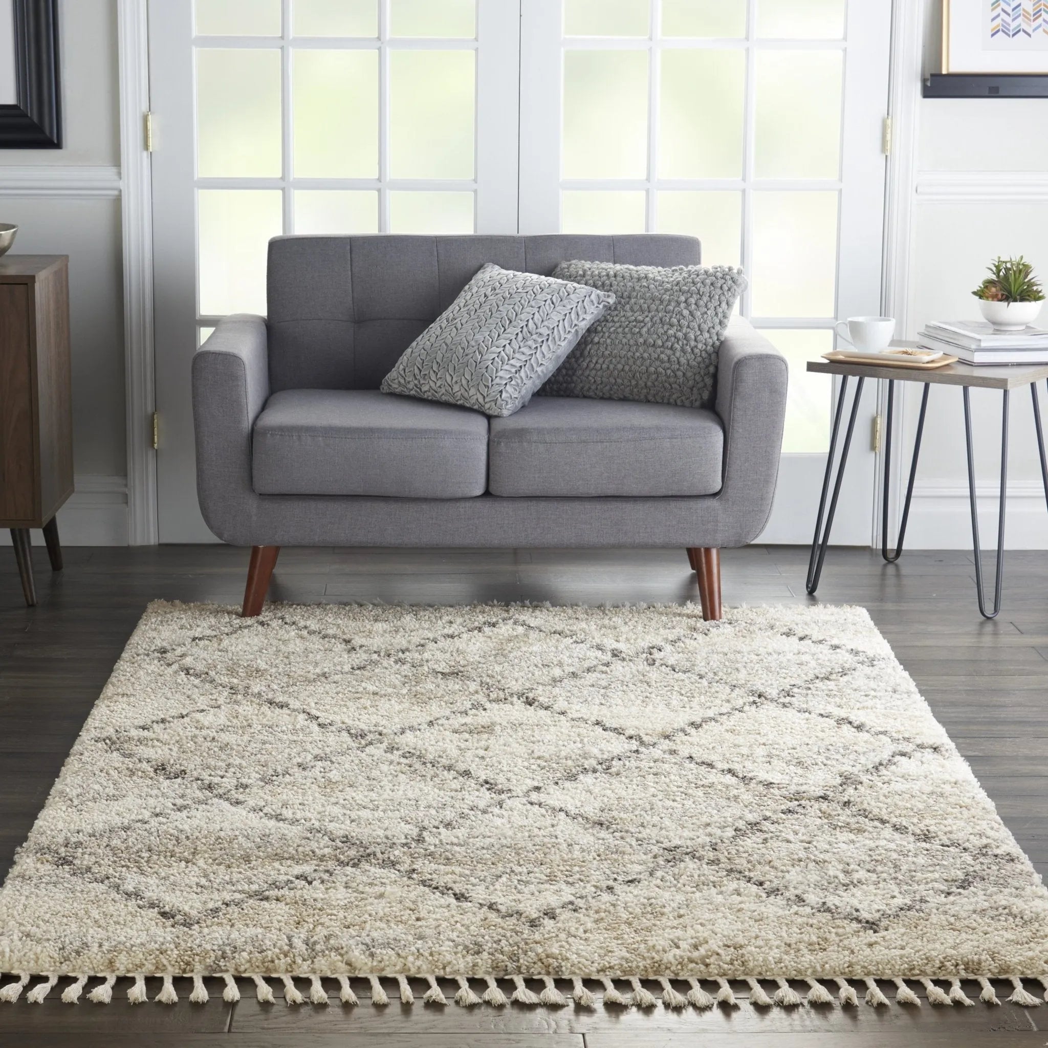 Oslo Shag OSL01 Ivory/Grey Rug - Baconco