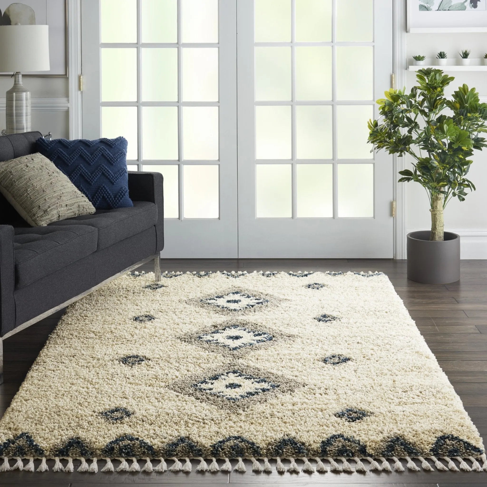 Oslo Shag OSL03 Ivory/Blue Rug - Baconco