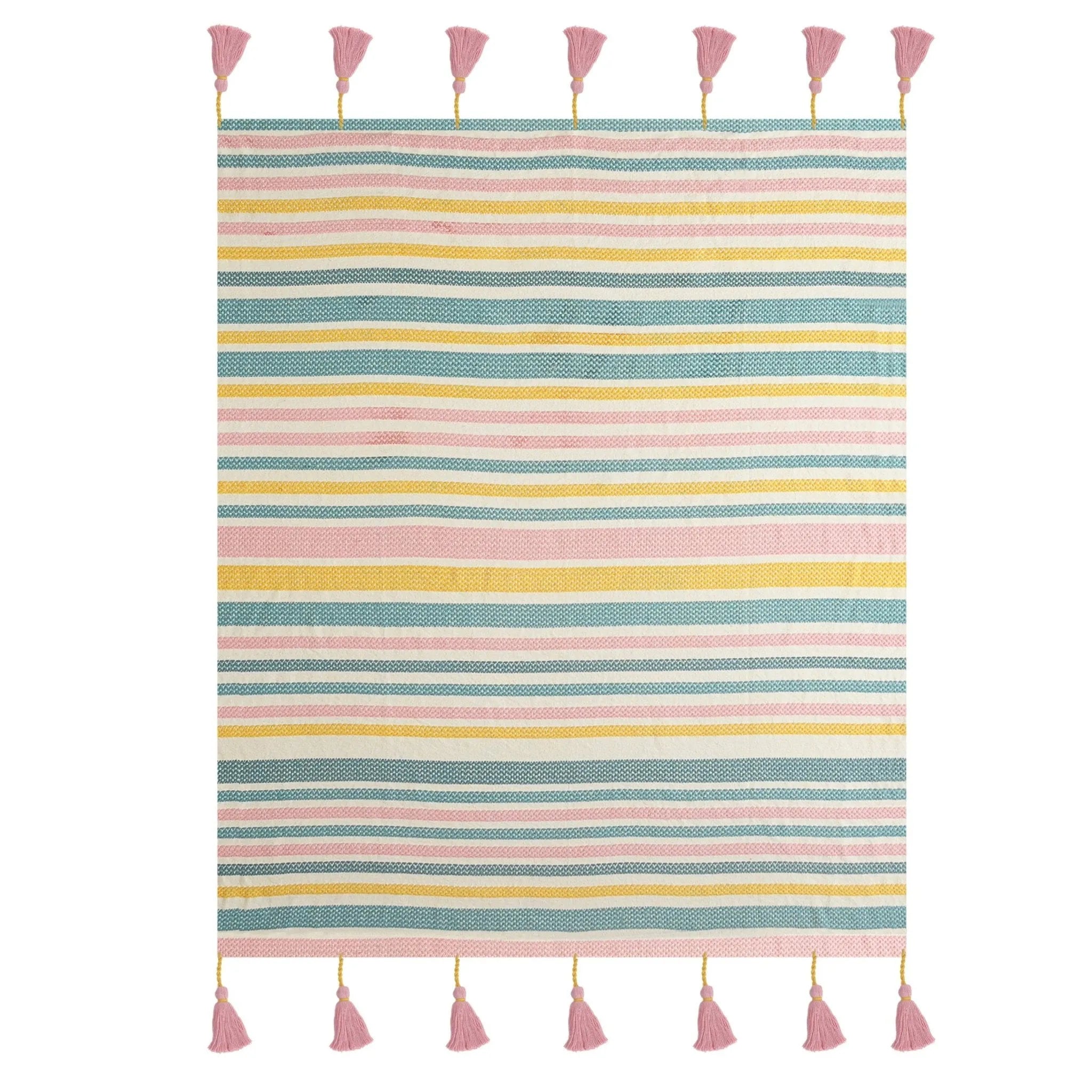 Pink, Blue, and Sunny Striped with Tassels LR80182 Throw Blanket - Baconco