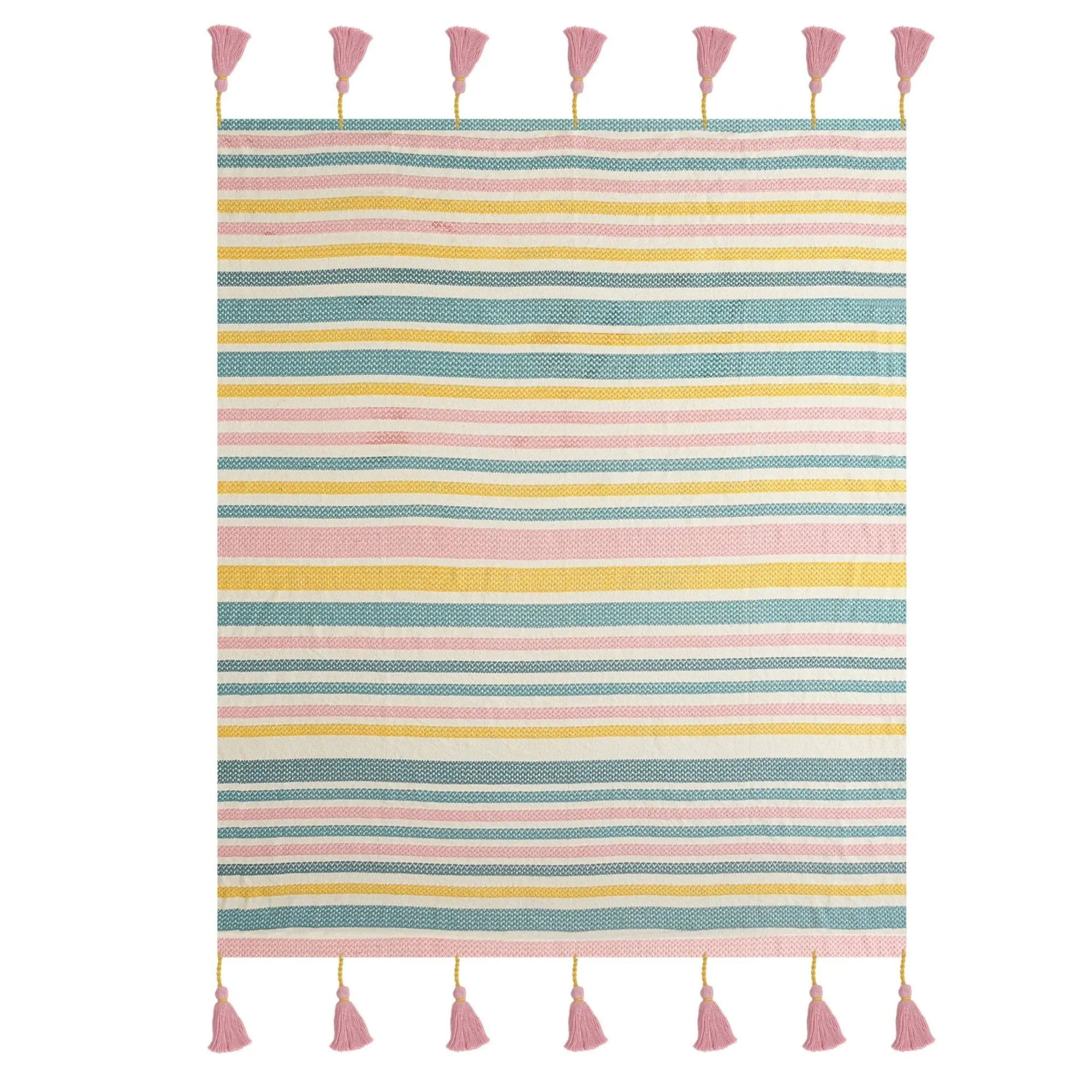 Pink, Blue, and Sunny Striped with Tassels LR80182 Throw Blanket - Baconco