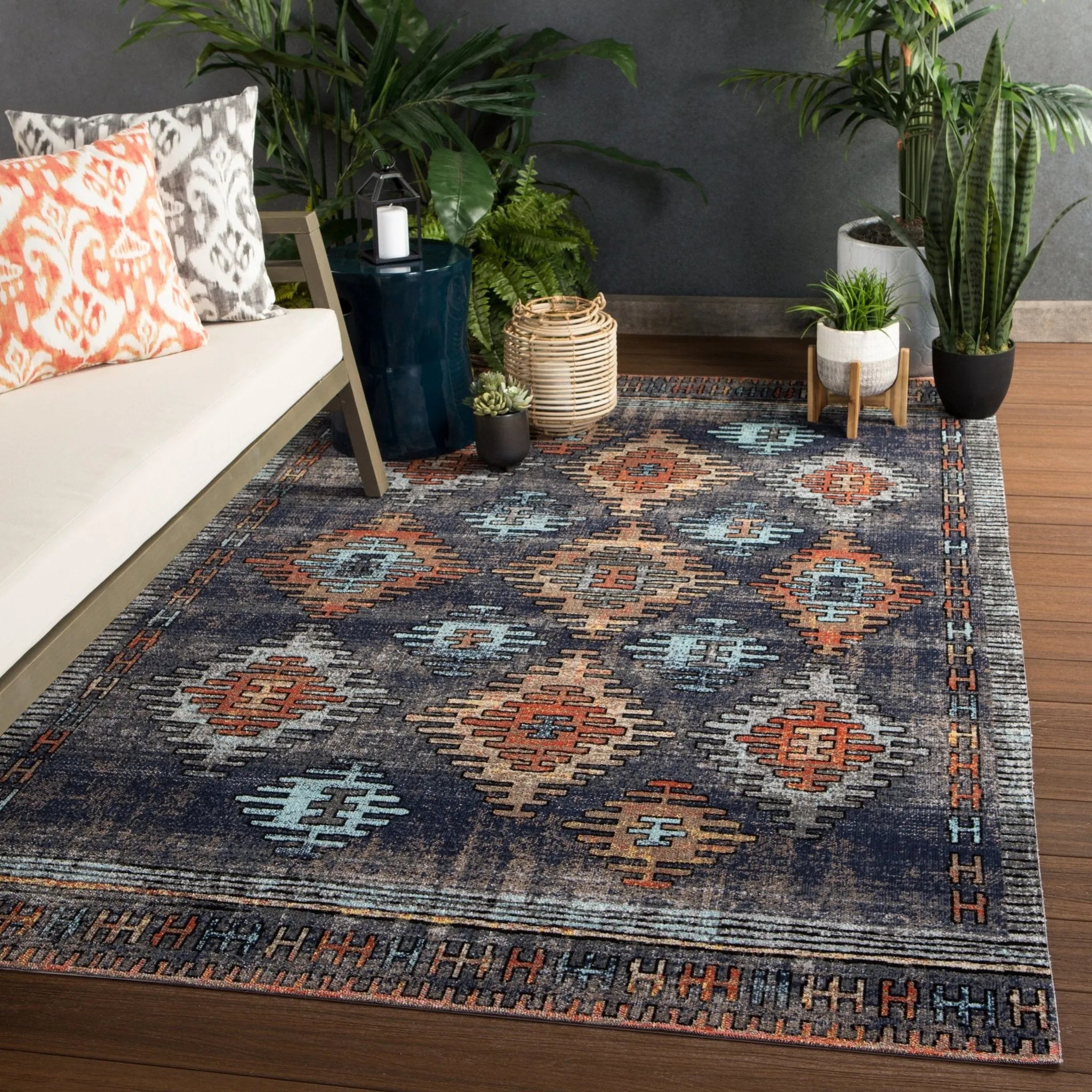 Polaris Pol18 Dez Blue/Orange Rug - Baconco