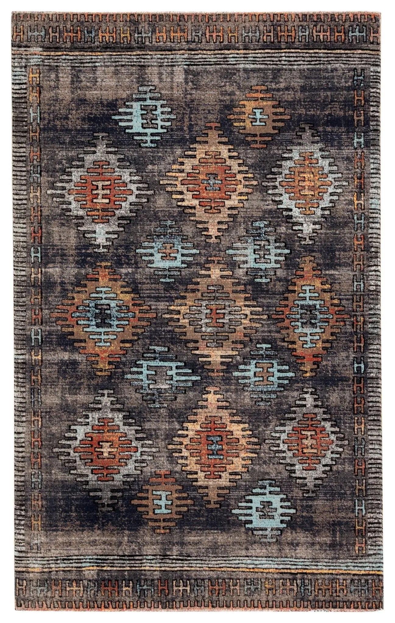 Polaris Pol18 Dez Blue/Orange Rug - Baconco