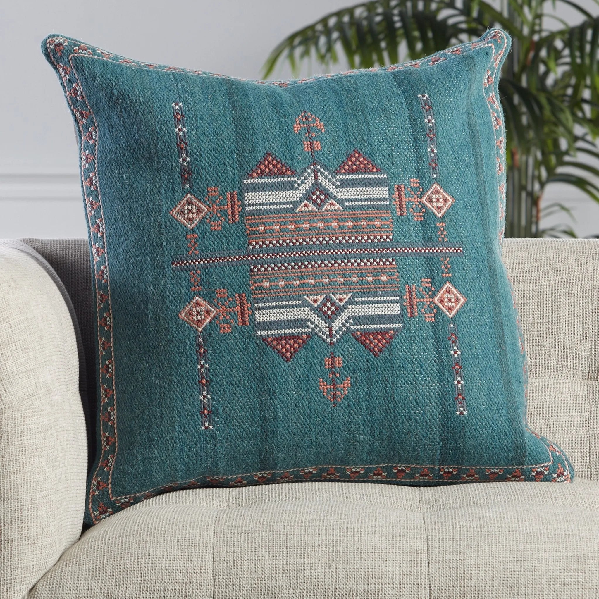 Puebla Pub10 Zaida Teal/Terracotta Pillow - Baconco