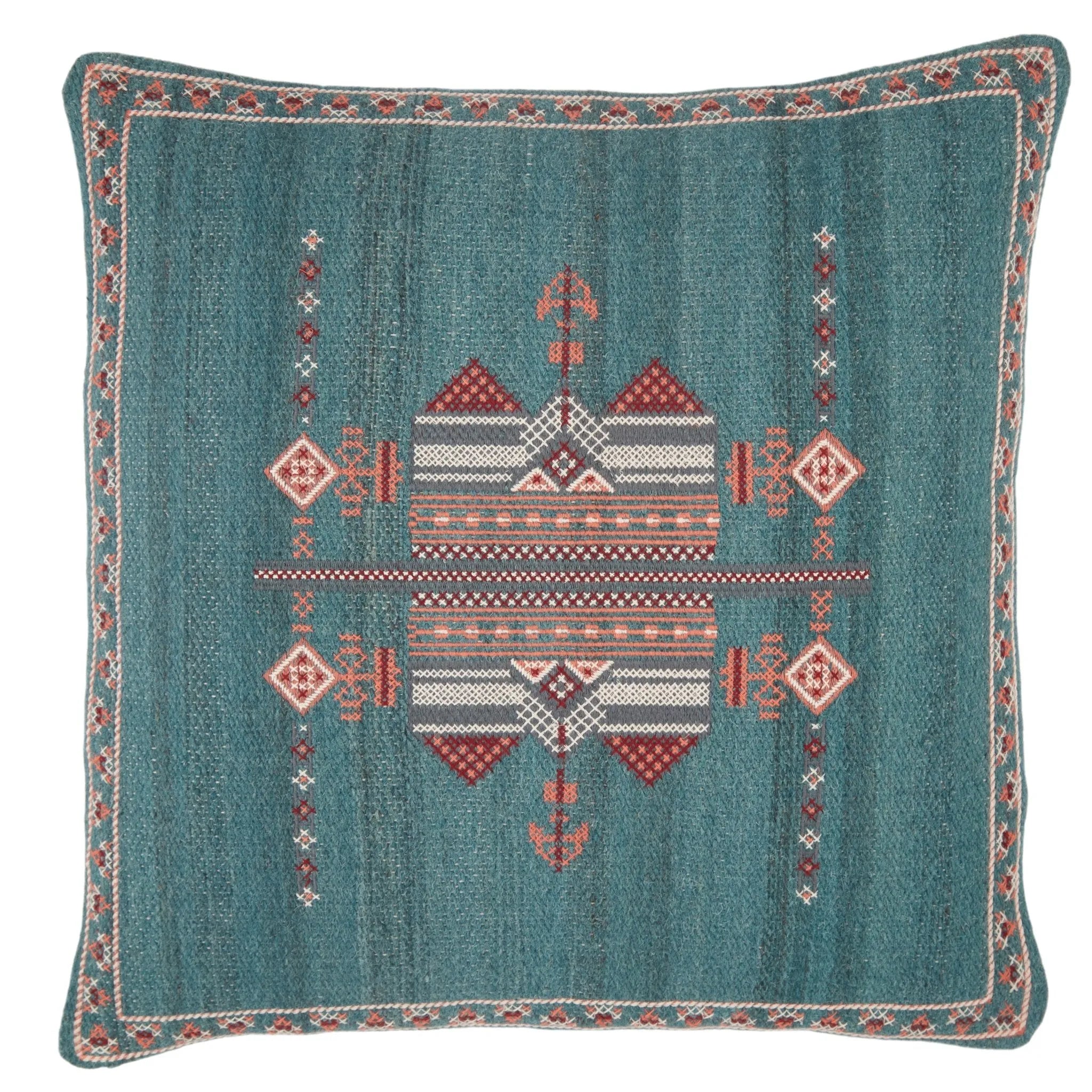 Puebla Pub10 Zaida Teal/Terracotta Pillow - Baconco