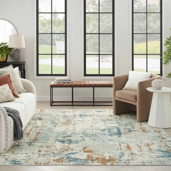 Quarry QUA01 Beige/Blue Rug - Baconco