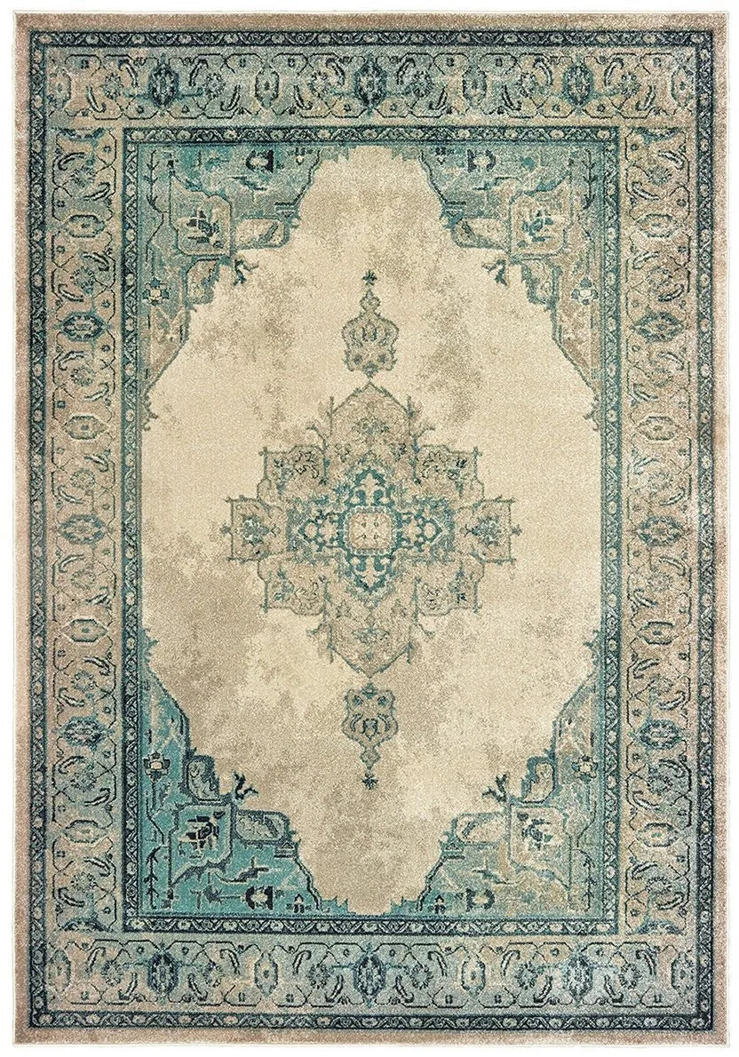 Raleigh 2337W Ivory Blue Rug - Baconco