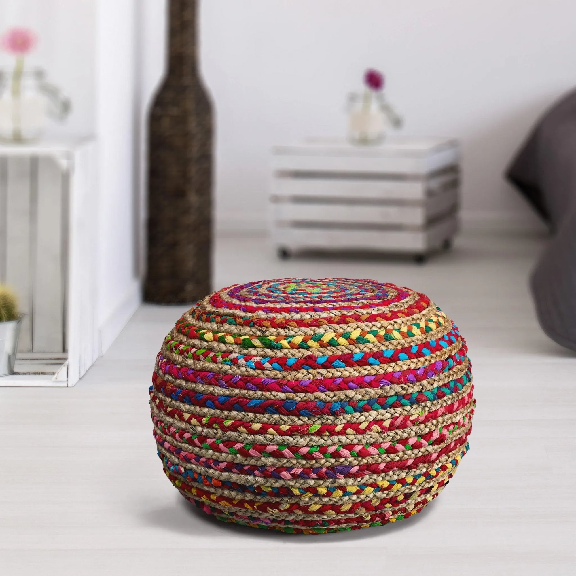 Recycled Natural Braided LR99705 Pouf - Baconco