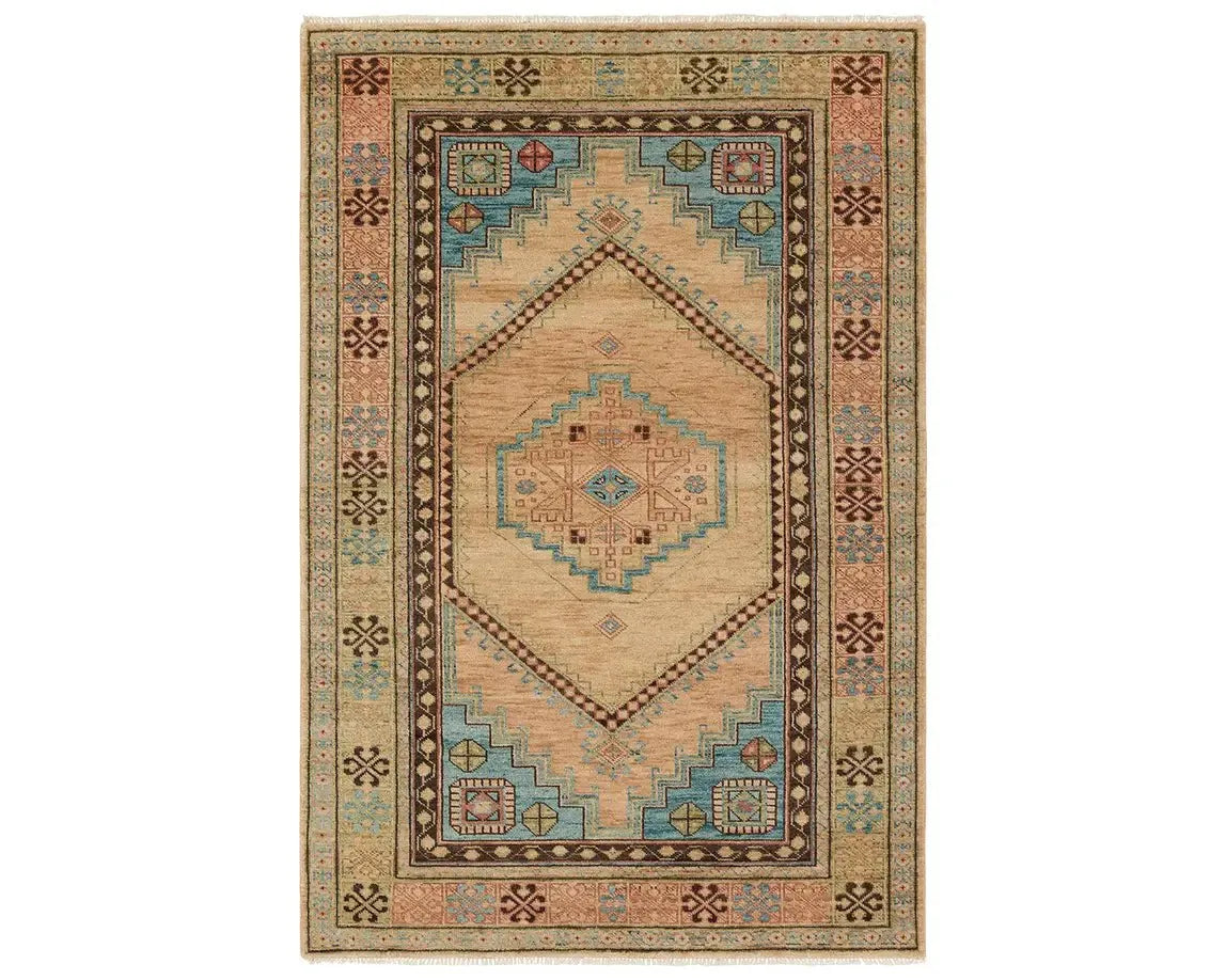 Reza REZ02 Beige/Blue Rug - Baconco