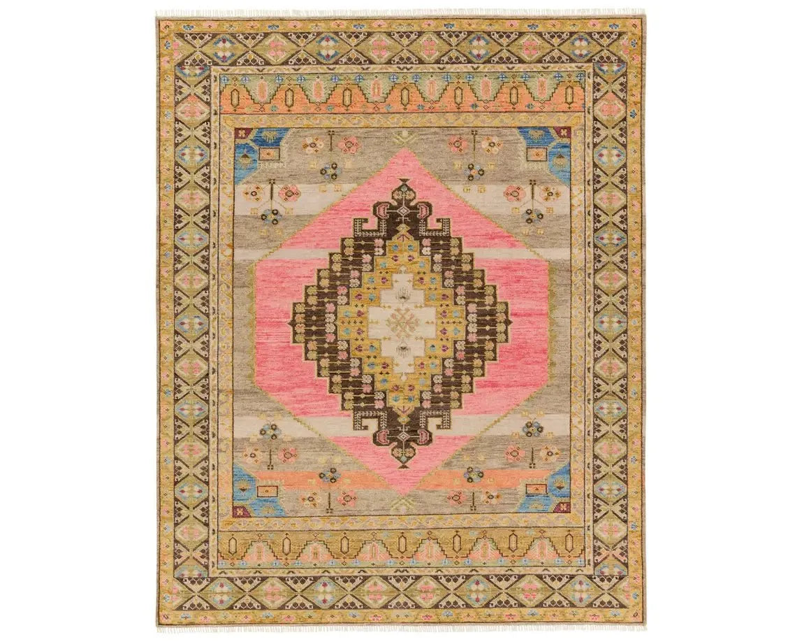 Reza REZ03 Gold/Pink Rug - Baconco