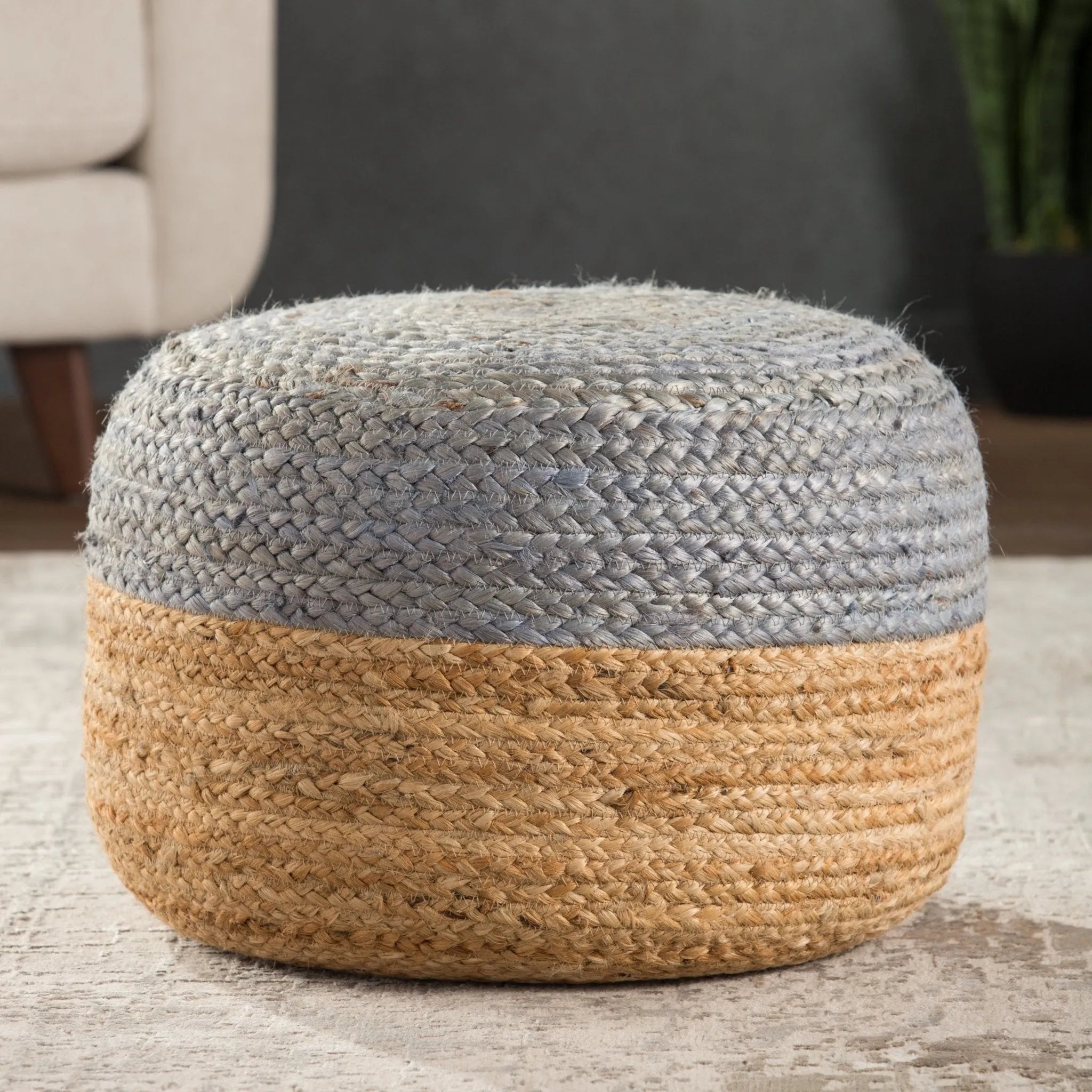 Saba Saa11 Oliana Light Gray/Beige Pouf - Baconco