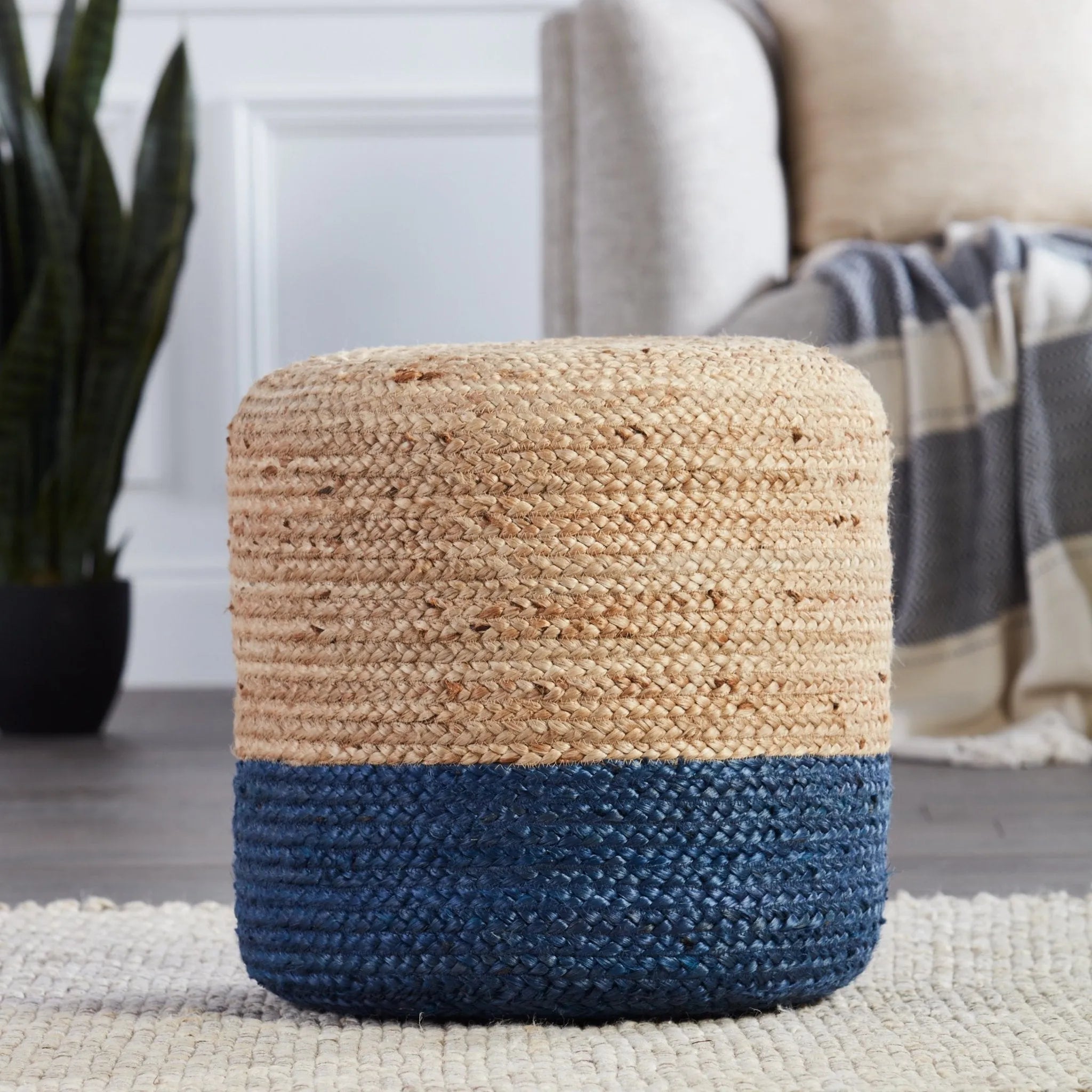 Saba Saa18 Oliana Blue/Beige Pouf - Baconco