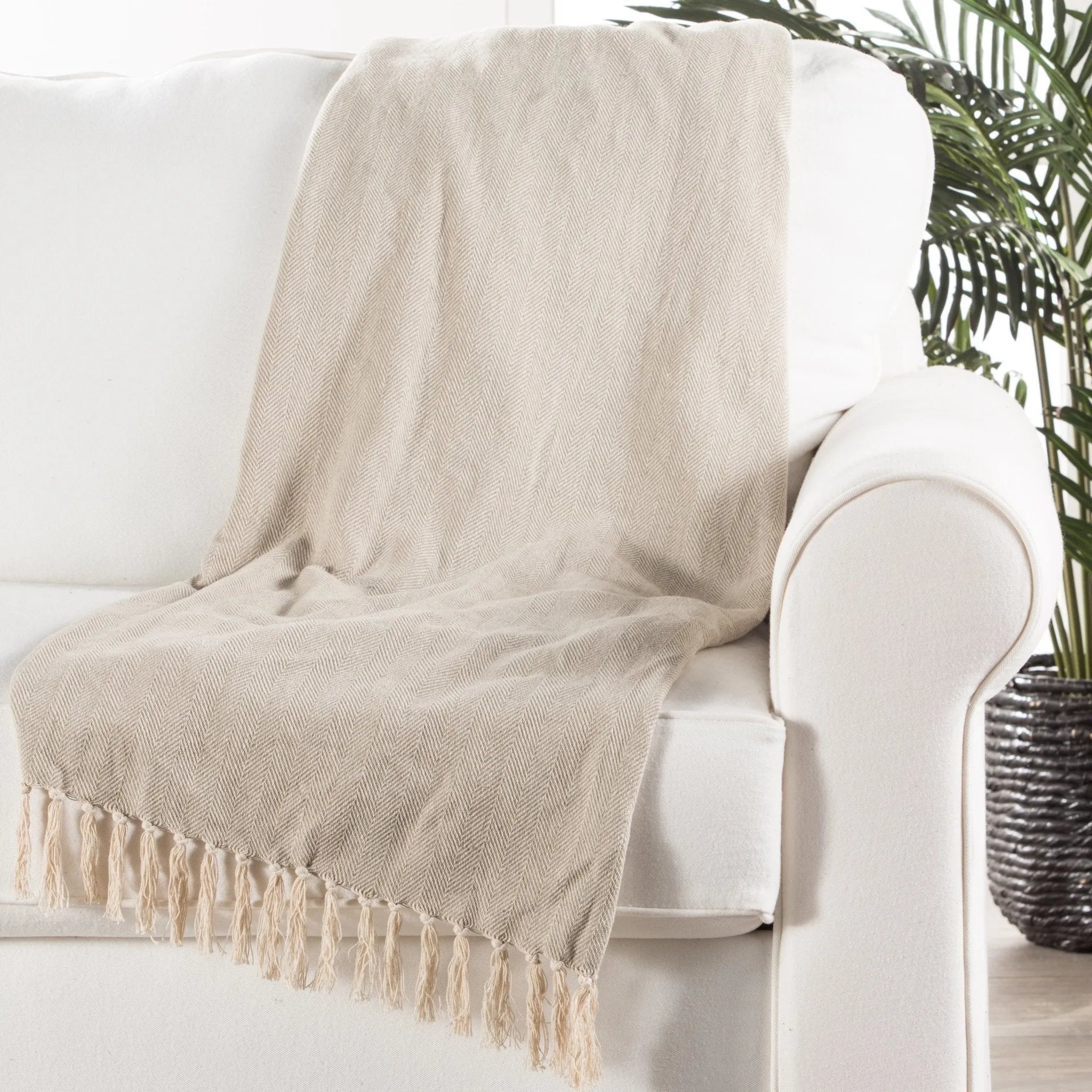 Seabreeze SEA06 Cannon Gray/Cream Throw Blanket - Baconco