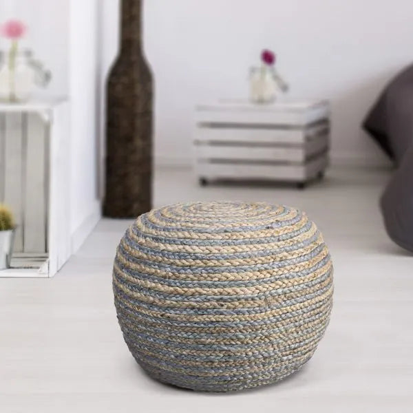 Serena 99702NGY Natural/Grey Pouf - Baconco