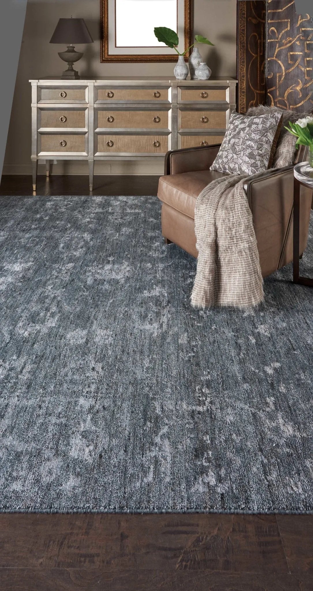 Silk Shadows Sha15 Blue/Stone Rug - Baconco